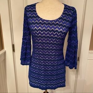 SARA CAMPBELL TOP TUNIC BLUE CHEVRON LACE SIZE XS